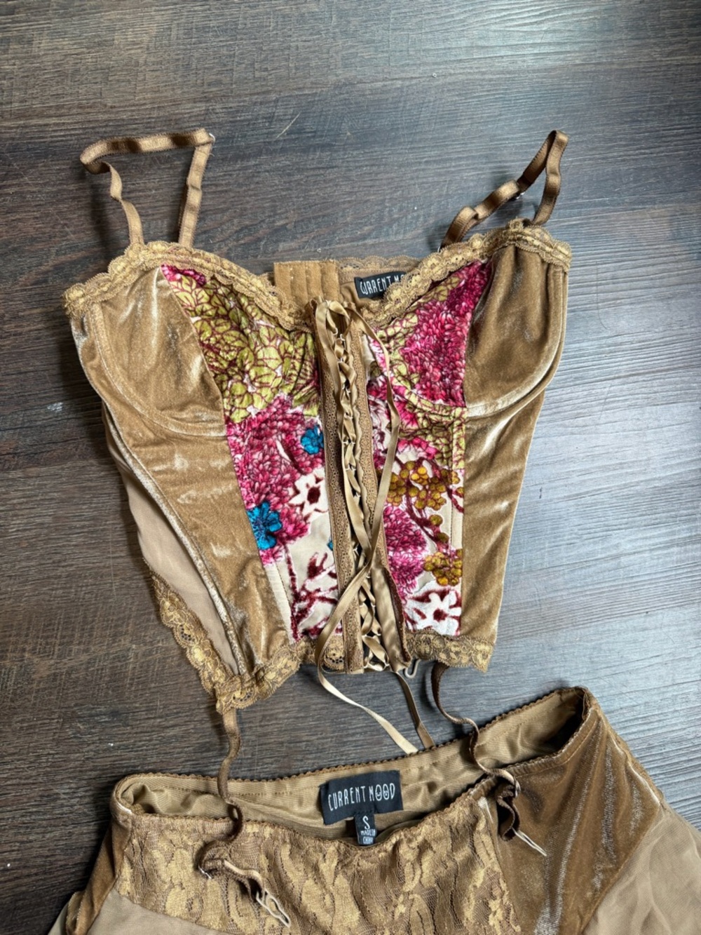 Soulful Sunshine Velvet Floral Burnout Corset & Layered Skirt Set Current Mood - Picture 2 of 3
